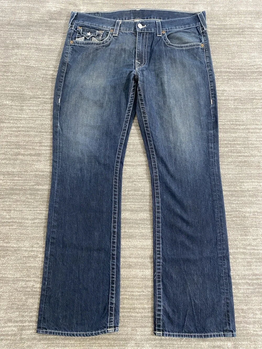 Vintage Y2K Mens True Religion Straight Jeans Blue Tag 38 Fit 40 x 33